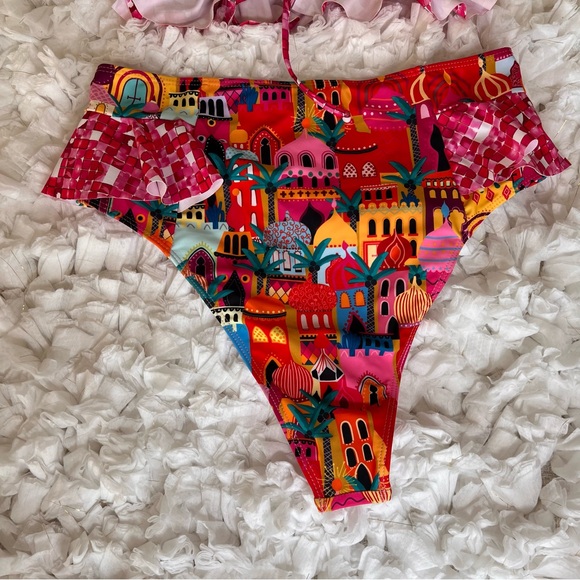 NWT Women High Waisted Swimsuit Ruffle V Neck Bikini Two Pieces Swimwear SIZE L - Picture 12 of 17
